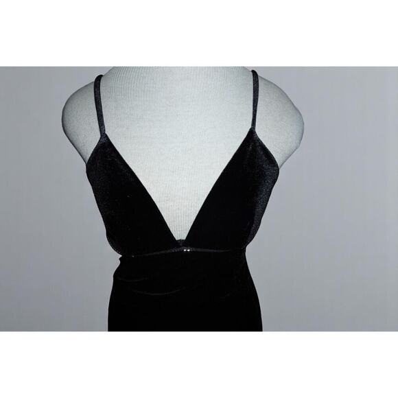 Rave Girl Black Velvet Rhinestone Trim Mini Dress – XS – Y2K Glam Party Style - Picture 4 of 11